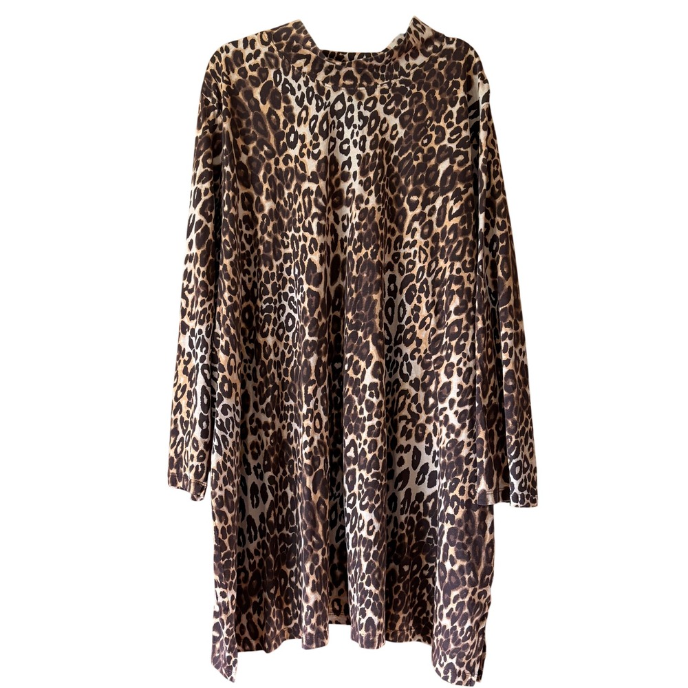 Roaman's Womens‎ Tunic Top 5X Cotton Leopard Long Sleeve Lagenlook Lightweight